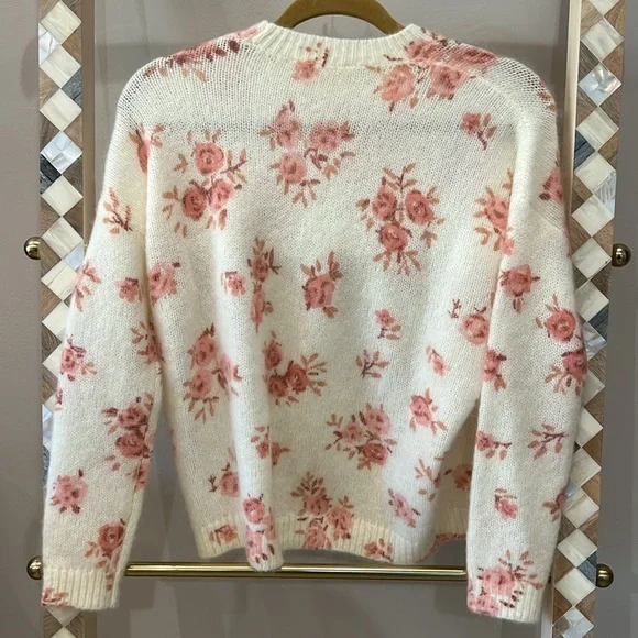 Sezane Cream Floral Knit Sweater with Pink Roses - Picture 6 of 6
